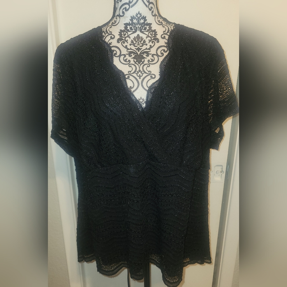 Lane Bryant Black Lace Surplice V-Neck Top Size 18/20